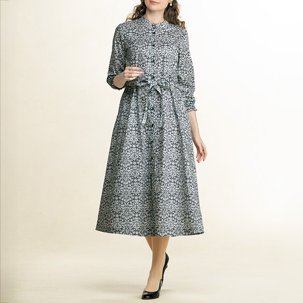 リバティプリント七分袖ワンピース