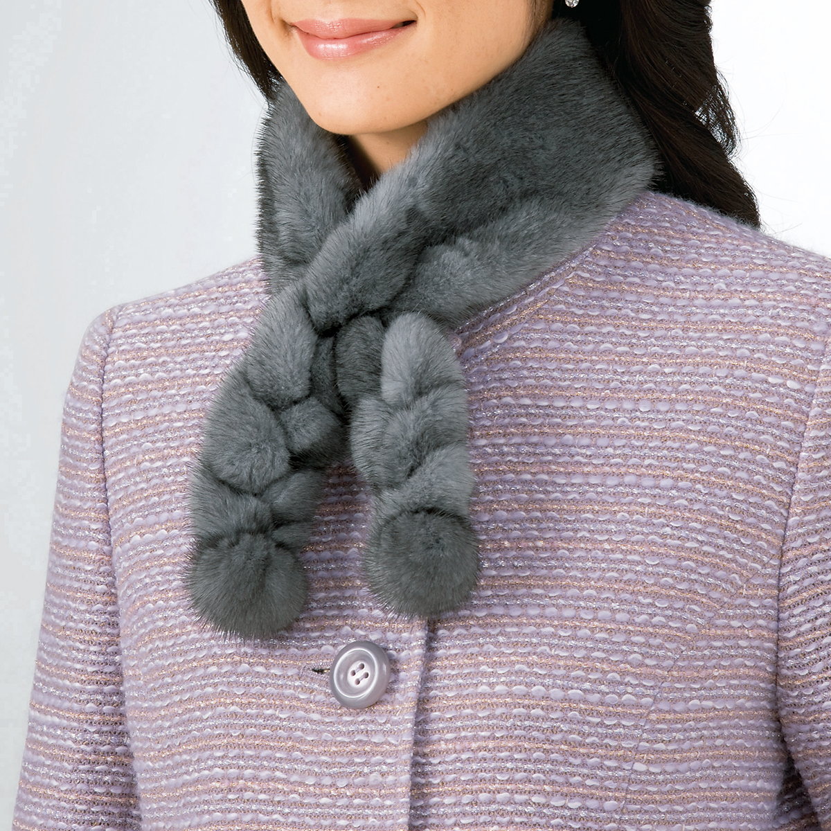 ミンク三つ編みショール