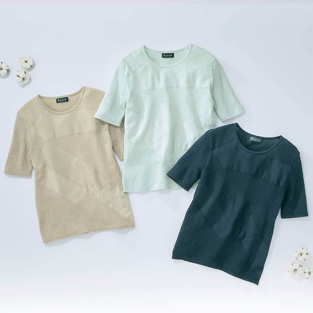 海島綿･ジャカードクルーネックプルオーバー