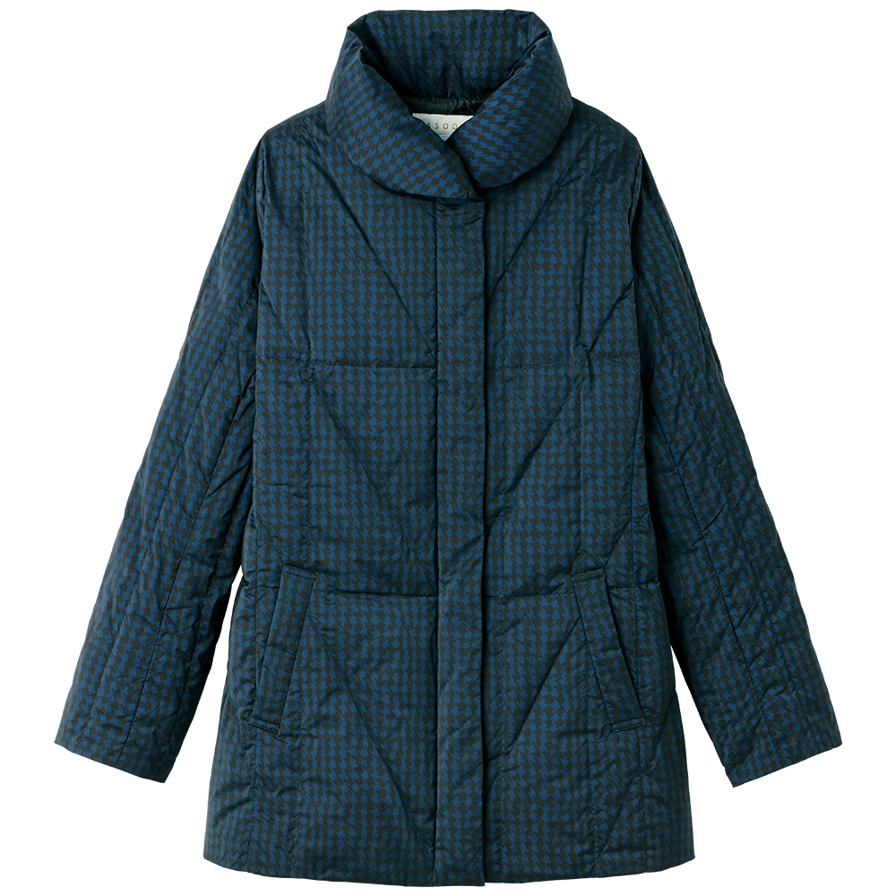 千鳥柄風プリントダウンコート