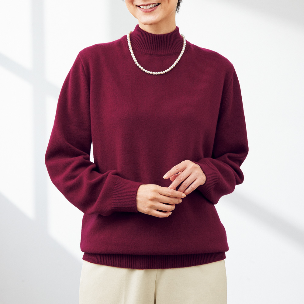 ウールシルクカシミヤ・モックネックセーター/男女兼用