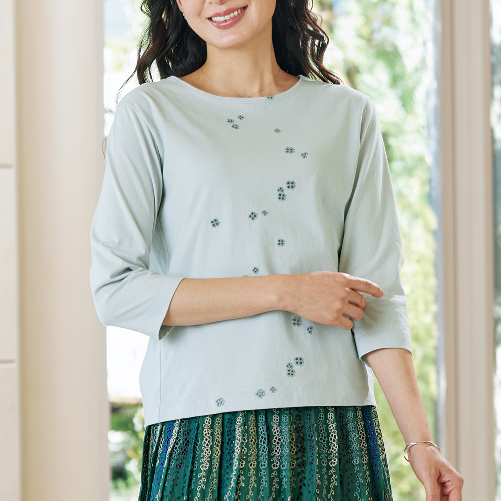 コットンスラブ天竺七分袖Tシャツ／クローバー