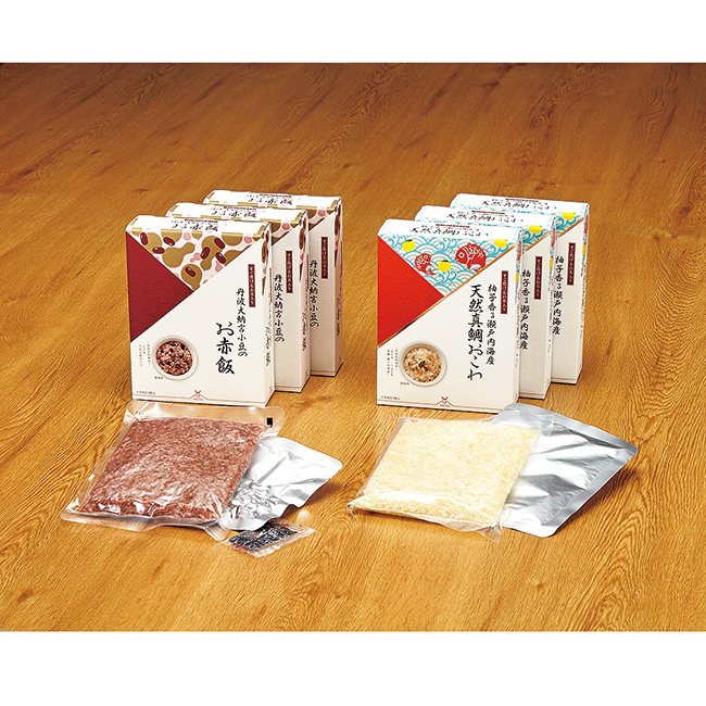 丹波大納言小豆のお赤飯と天然真鯛のおこわ