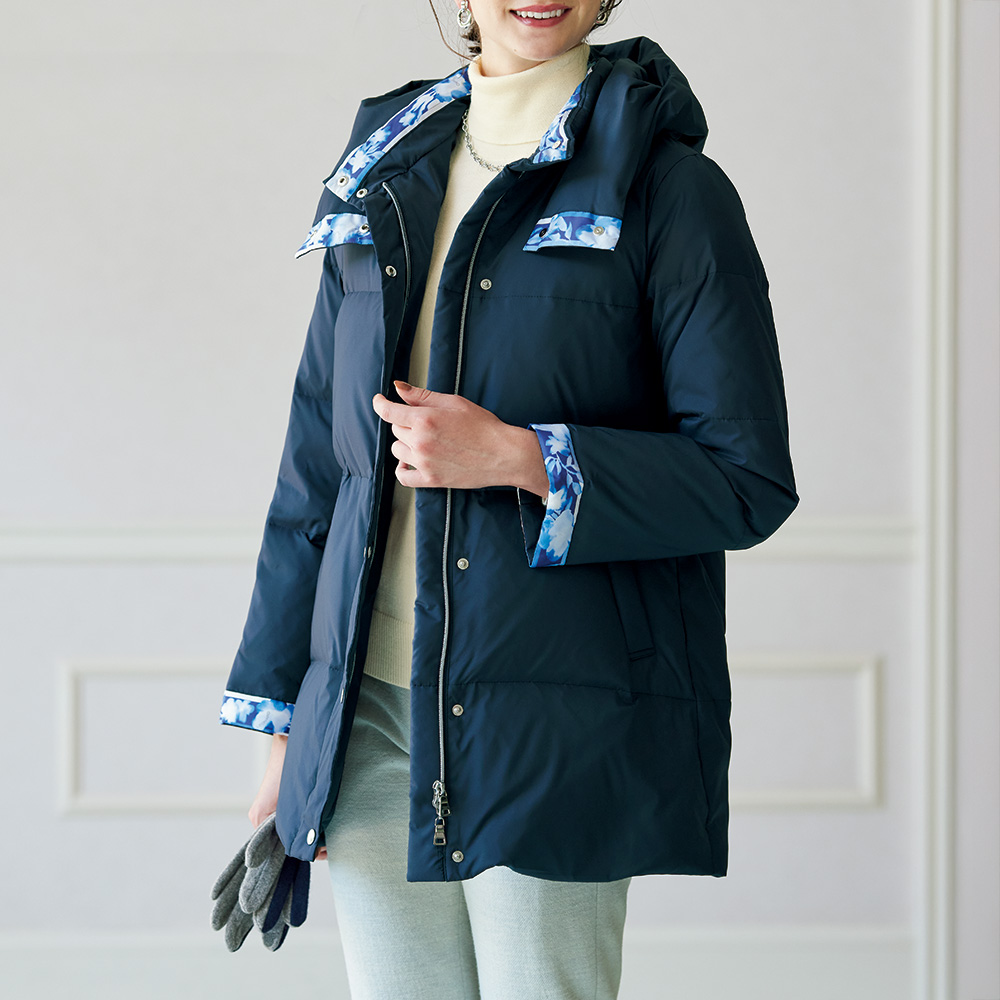 プリント使いダウンコート