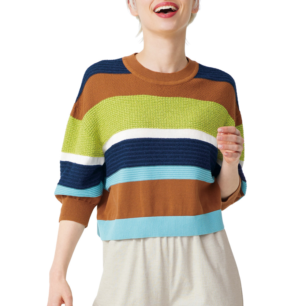 コットン混マルチボーダーニットプルオーバー