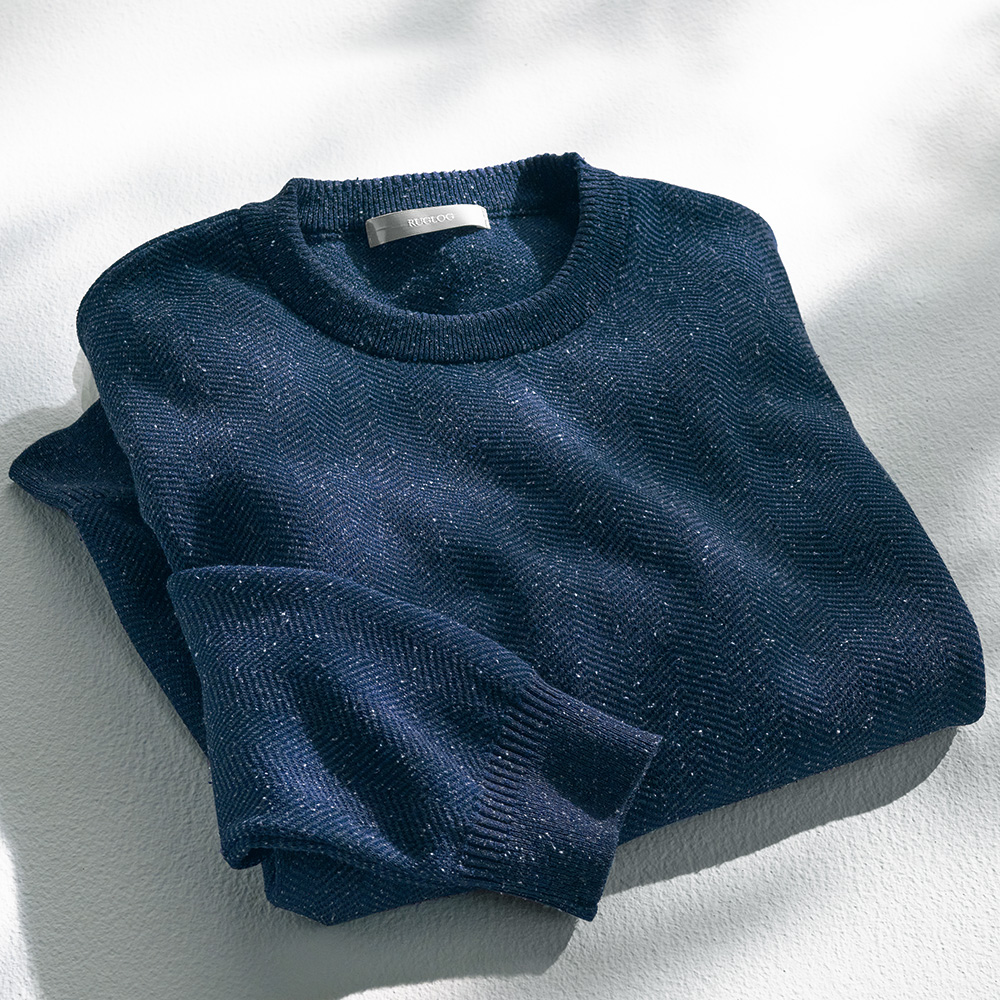 洗えるシルク混ニットツイード･クルーネックセーター