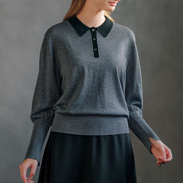 配色使いウールニットポロシャツ