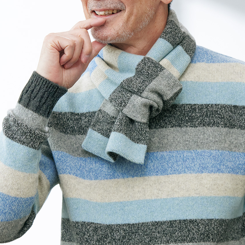 三つ杢ボーダーミニマフラー／雪景色