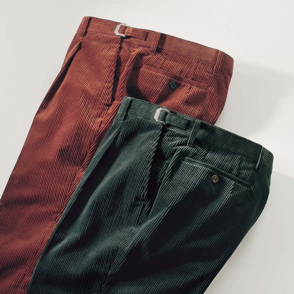 洗えるウール混･太コーデュロイスラックス