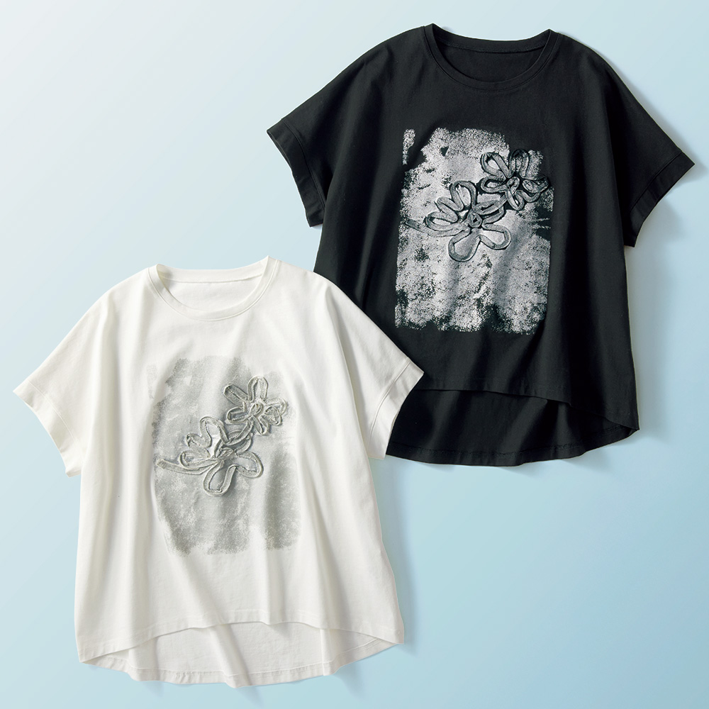 箔プリント使いコード刺しゅうプルオーバー