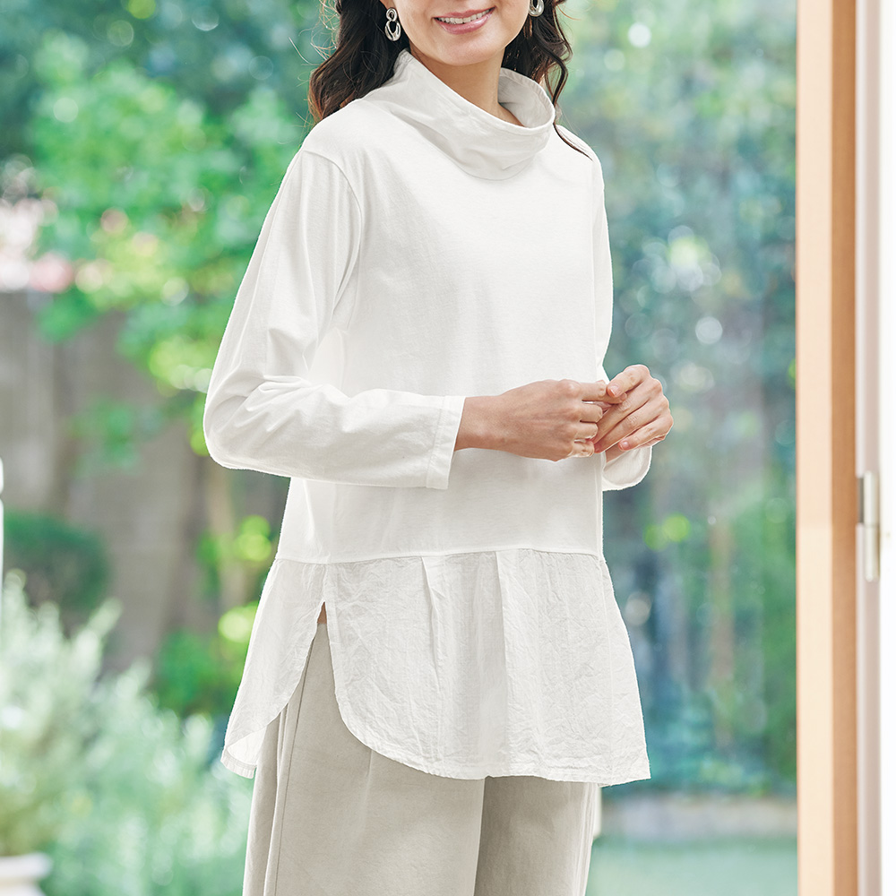 布帛使いのデザインTシャツ／長袖