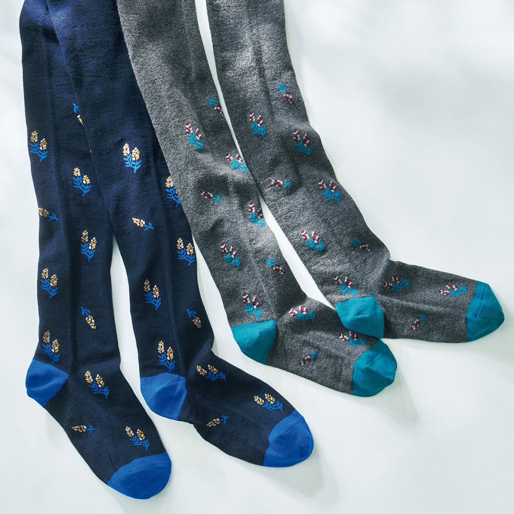 花柄コットン混タイツ／2色セット