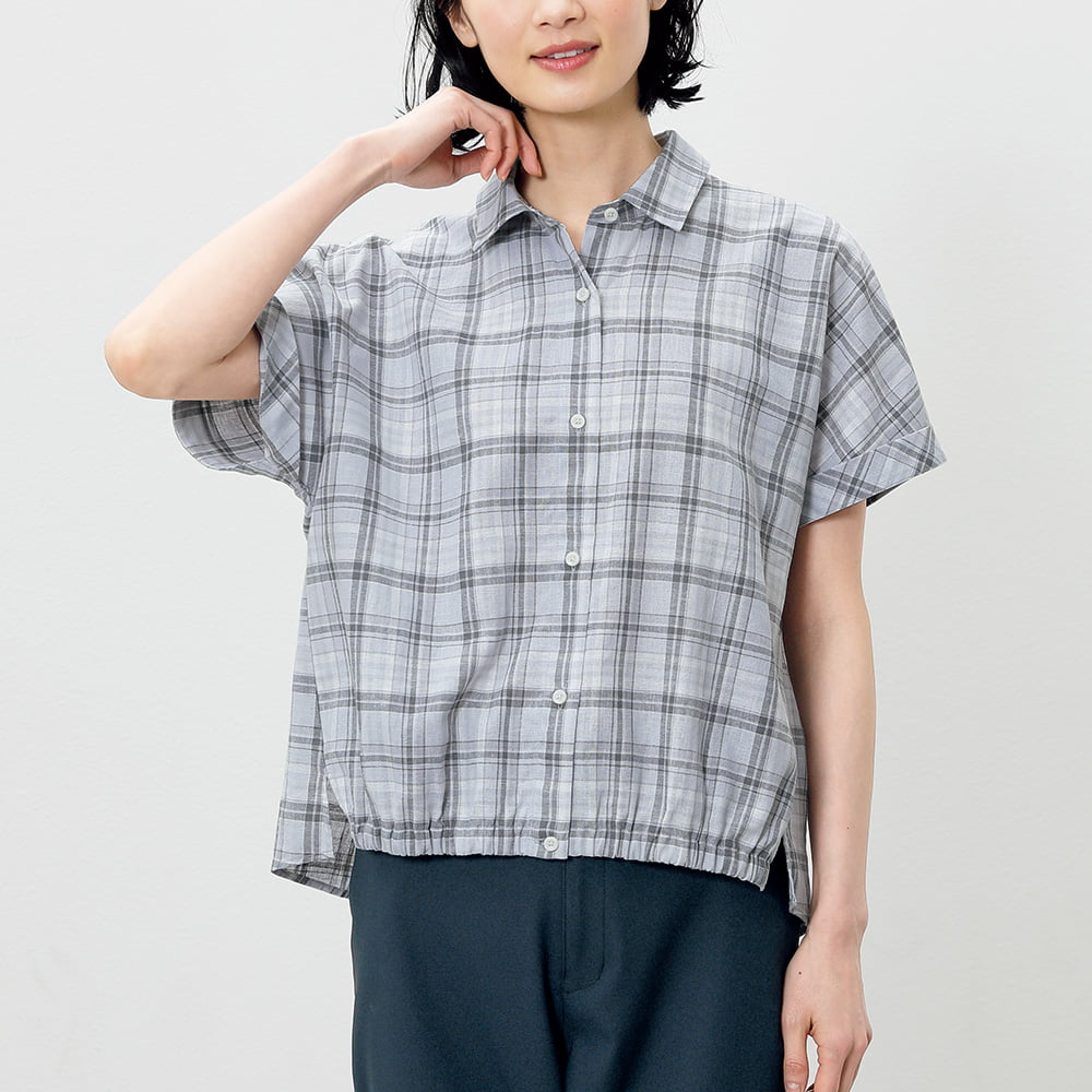 吸汗速乾リネン混チェックシャツ