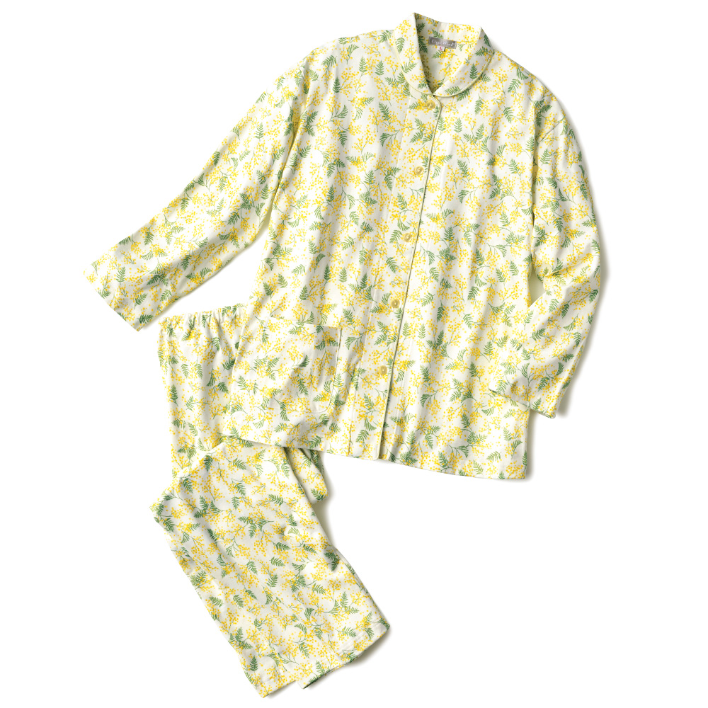 ミモザ柄プリント天竺パジャマ