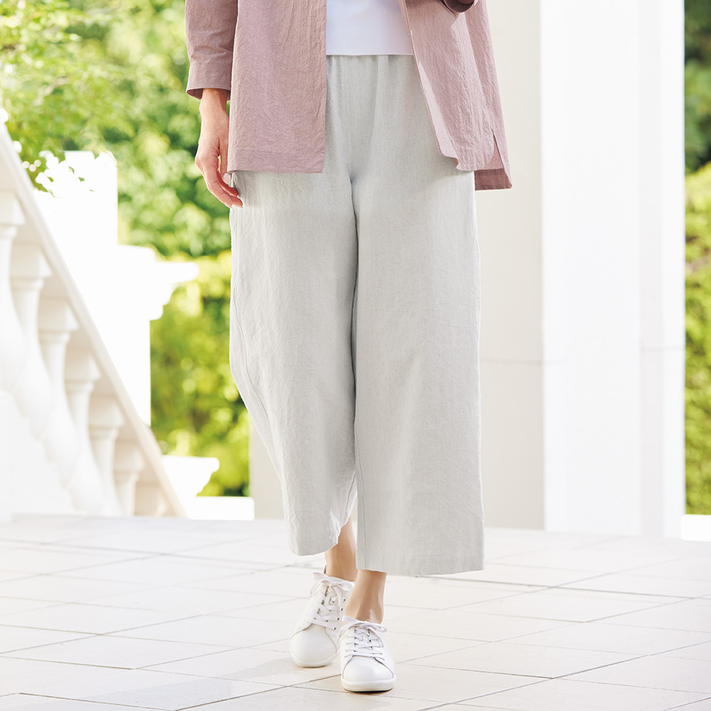 リネンコットンのワイドパンツ