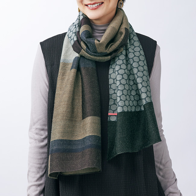 播州織りウールコットンジャカードストール