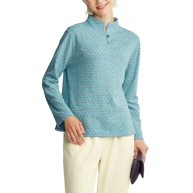 アンゴラ混絣ドットボーダープルオーバー