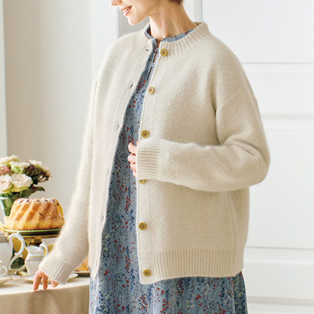 洗える･スレッド編みハイネックニットジャケット