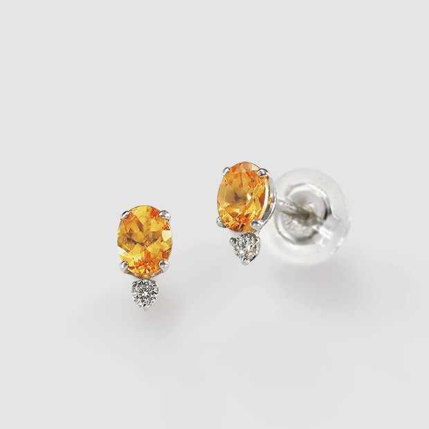 マンダリンガーネット PT950ダイアモンドピアス
