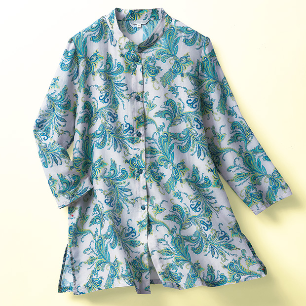 綿シルクプリントロングブラウス