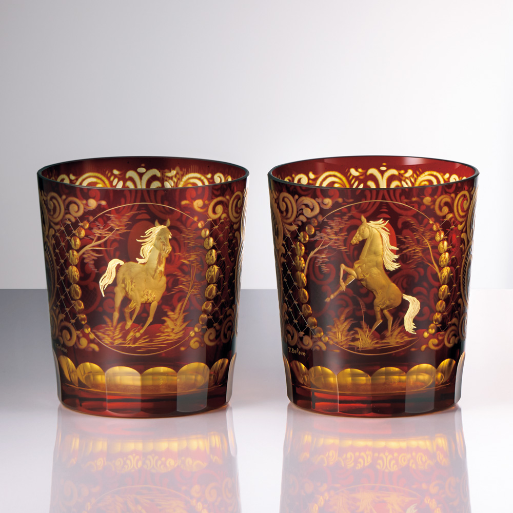 ロックグラスペアセット「金色の駿馬」