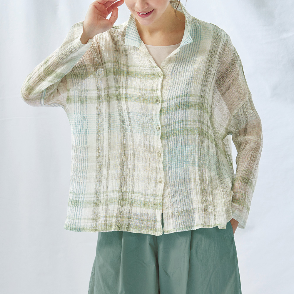 リネン混チェック柄シャツ