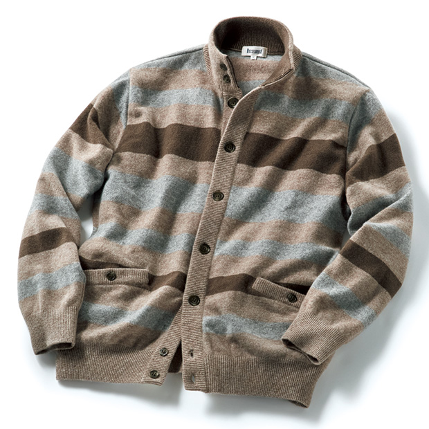 ラムウール･ボタンフロントボーダーカーディガン