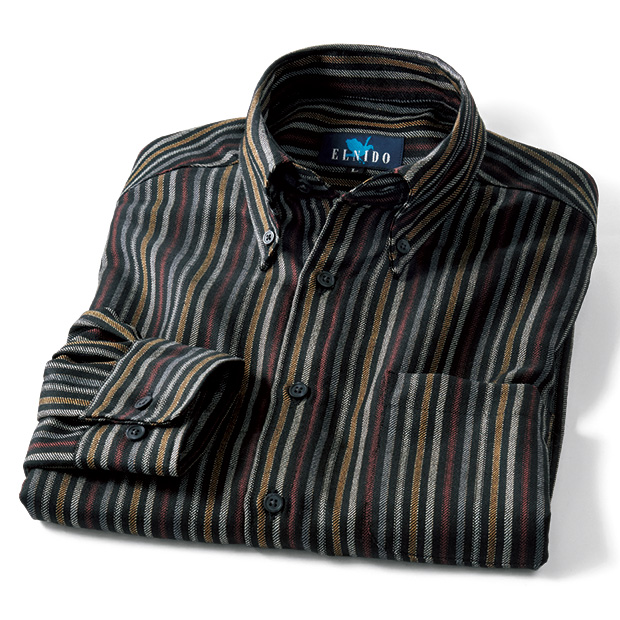 洗えるウールのマルチストライプB.D.シャツ