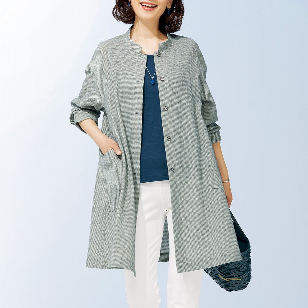 綿シルク絣シャツジャケット