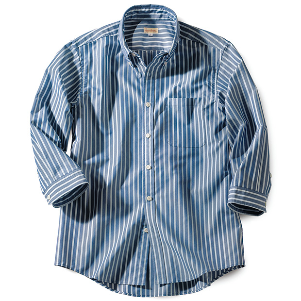 クールマックス･絡み織りストライプ七分袖シャツ