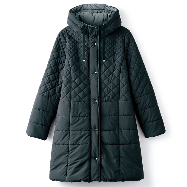 変形ダイヤ柄キルティングコート