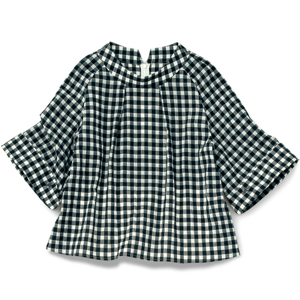 ギンガムチェックモックネックブラウス