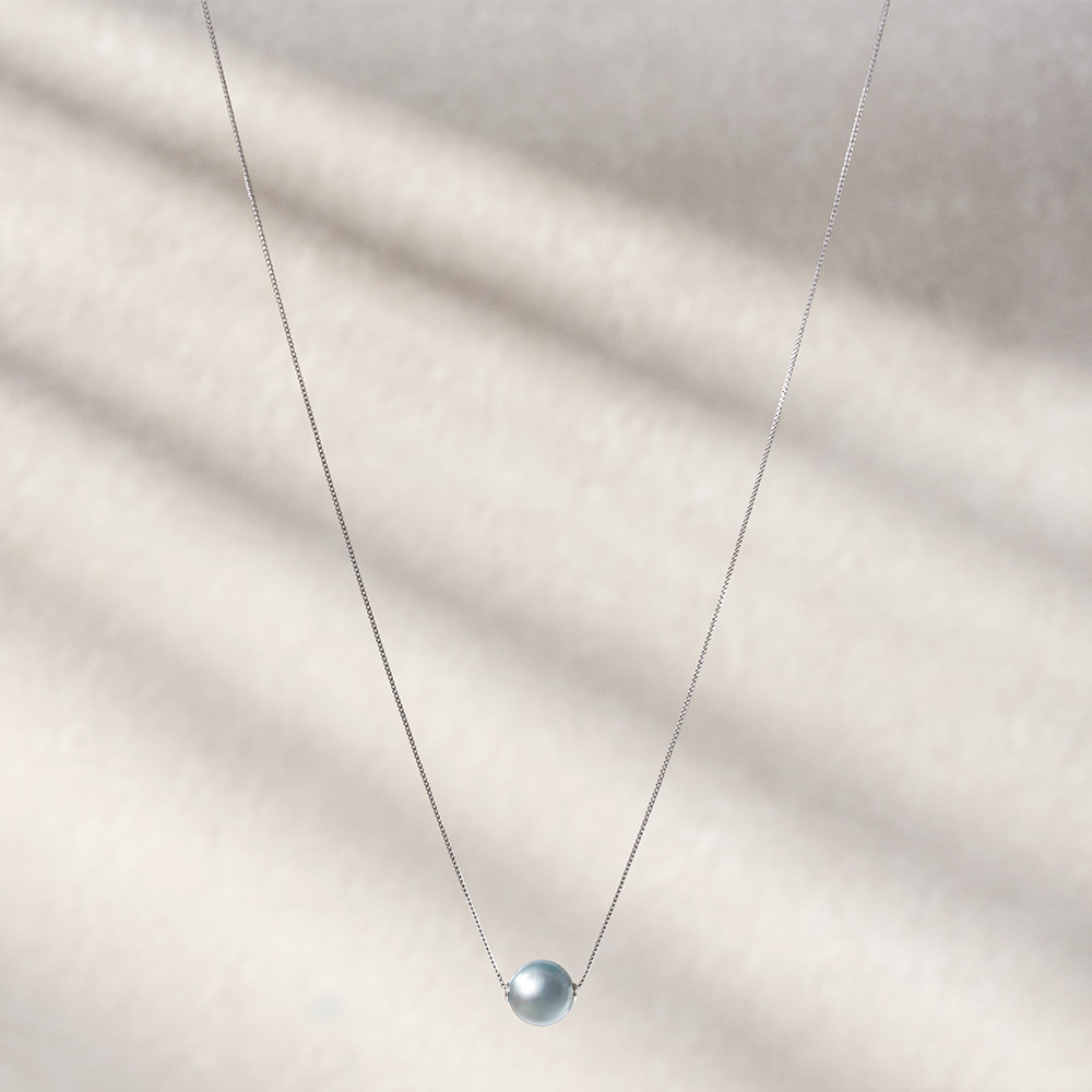 アコヤ無調色ブルーパールスルーネックレス