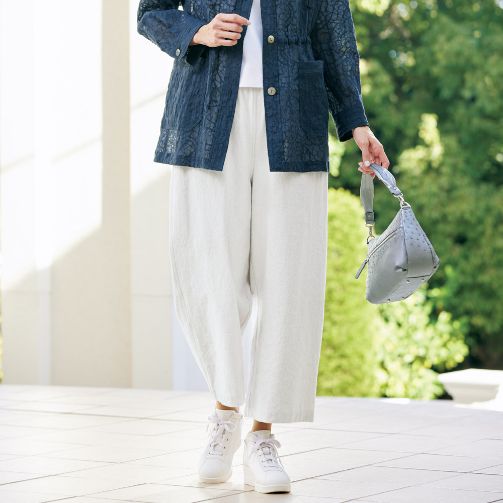 リネンコットンのワイドパンツ