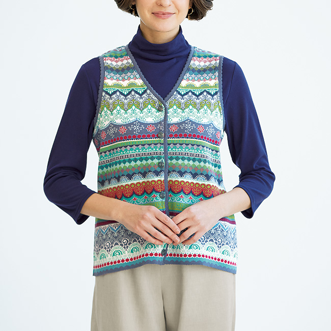 ジャカードニットベスト／当社限定