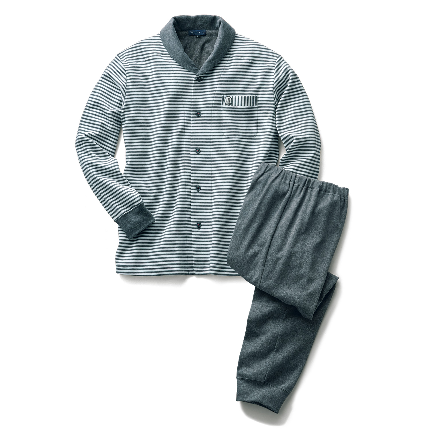 肩フリース･暖かボーダーニットパジャマ