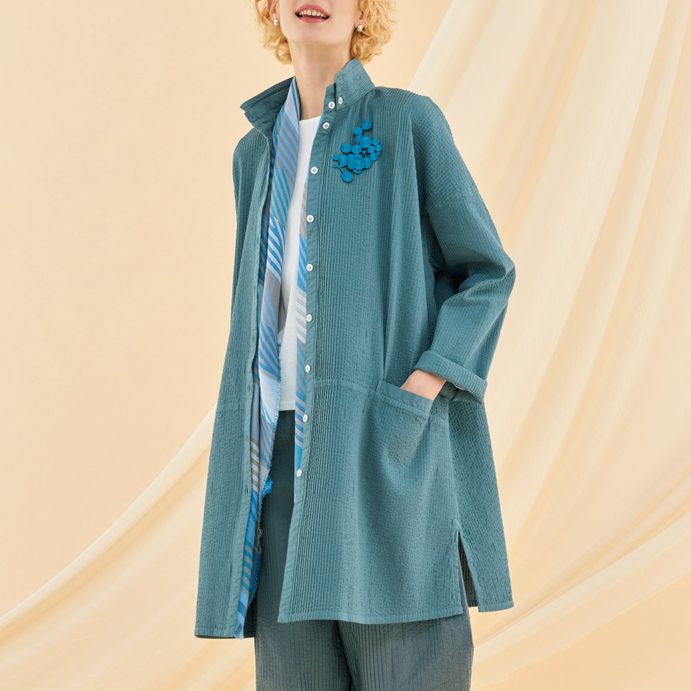 スタンド襟ロングジャケットブラウス