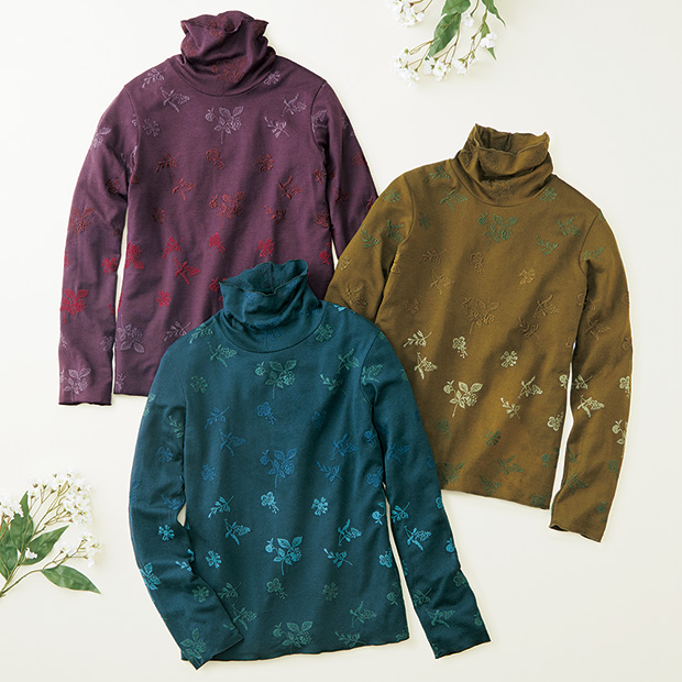 ウールハイネックプルオーバー／森の小花