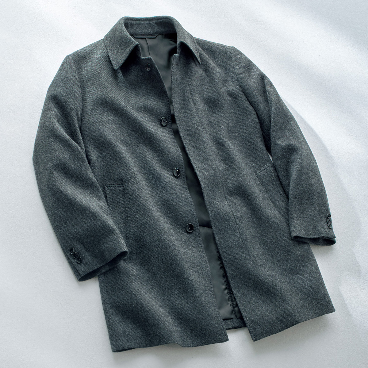 軽良カシミヤツイード・撥水ステンカラーコート
