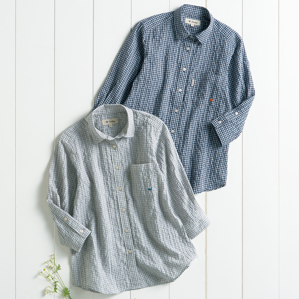 ギンガムチェック七分袖シャツ/当社限定モデル