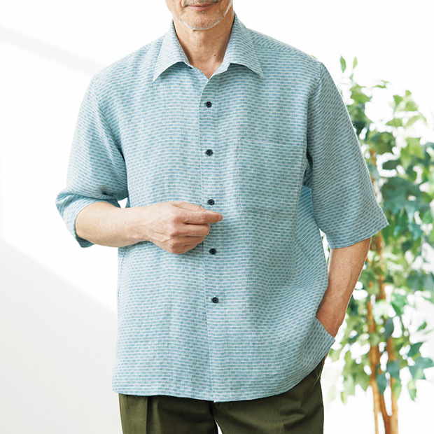 近江の麻･五分袖シャツ／五個荘金堂町･瓦模様