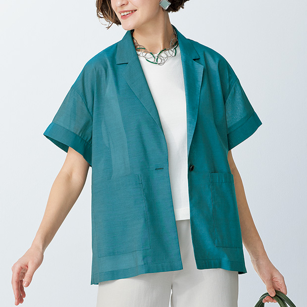 コットン混シャンブレージャケット