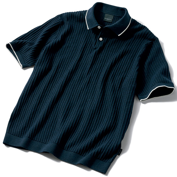 ストライプジャカードニットポロシャツ