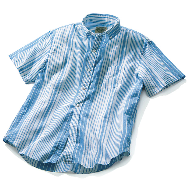 播州織涼やか素材のストライプ半袖シャツ