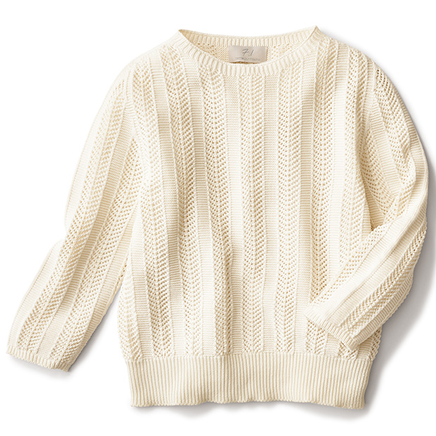 七分袖コットンニットプルオーバー