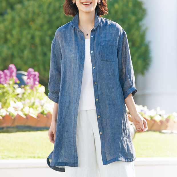 麻のストライプシャツ