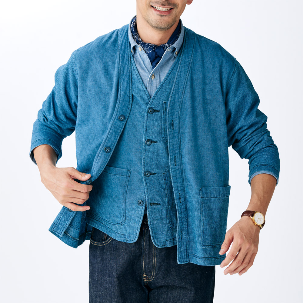 ブリーチドインディゴメッシュ･ベスト