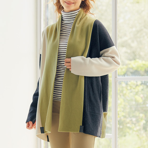 カラーブロックフリースカーディガン