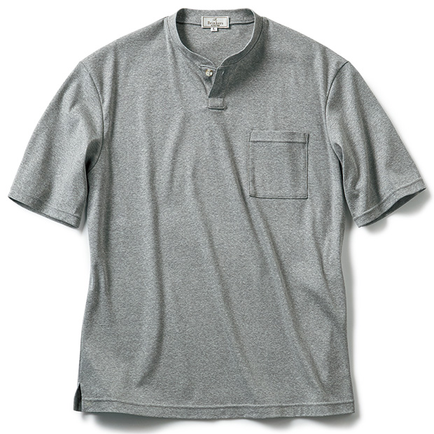 楽々フライス1ボタンヘンリーネックTシャツ