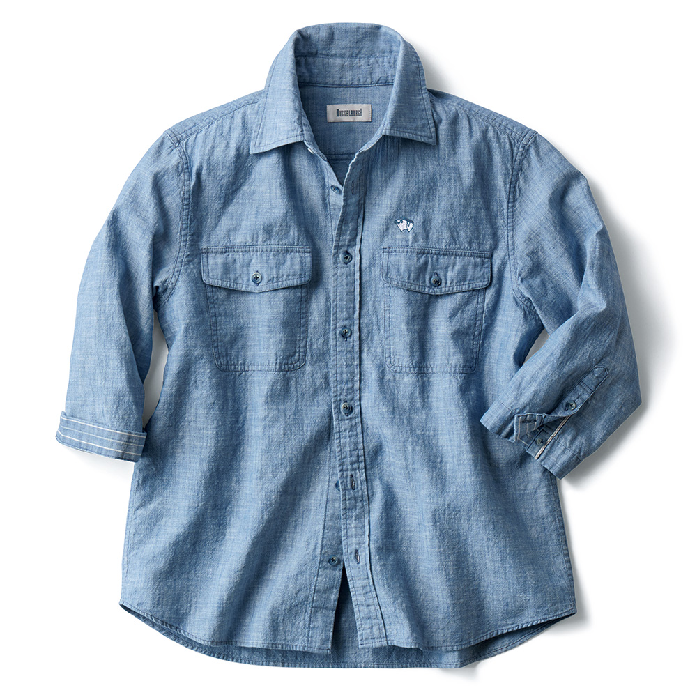 大人のブリーチドダンガリー七分袖シャツ／レディス